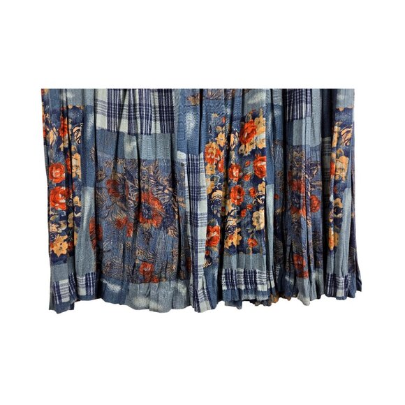 Vtg Maxi Broomstick Skirt Blue Patchwork Sz M/L 30" Waist 31" Lngth Stonebridge - Picture 13 of 16